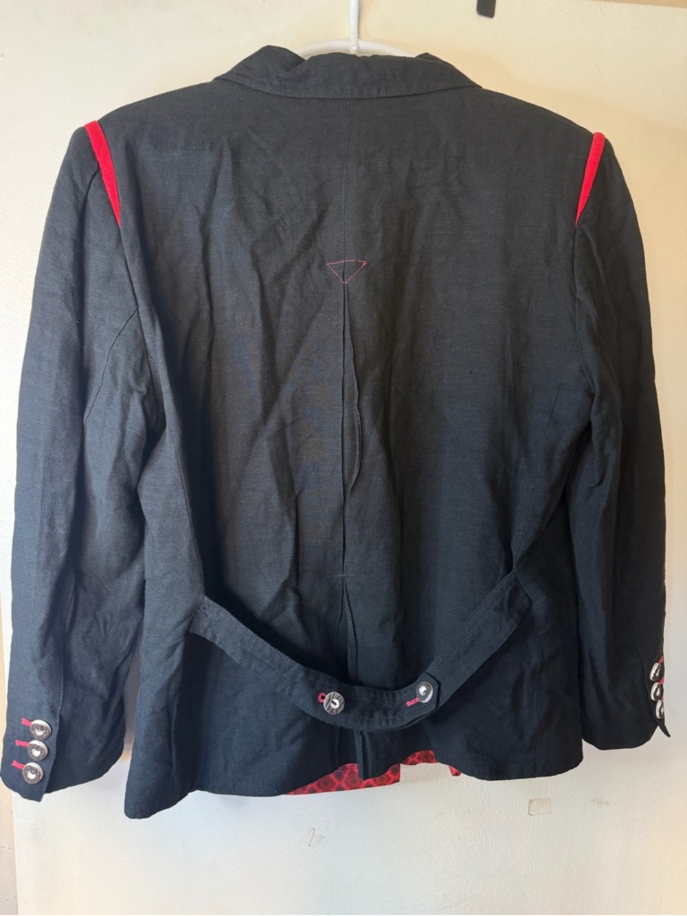 Altenbeurer Black Linen Blend Blazer Red Trim Lined Jacket Size 38 Vintage Style - Picture 10 of 10